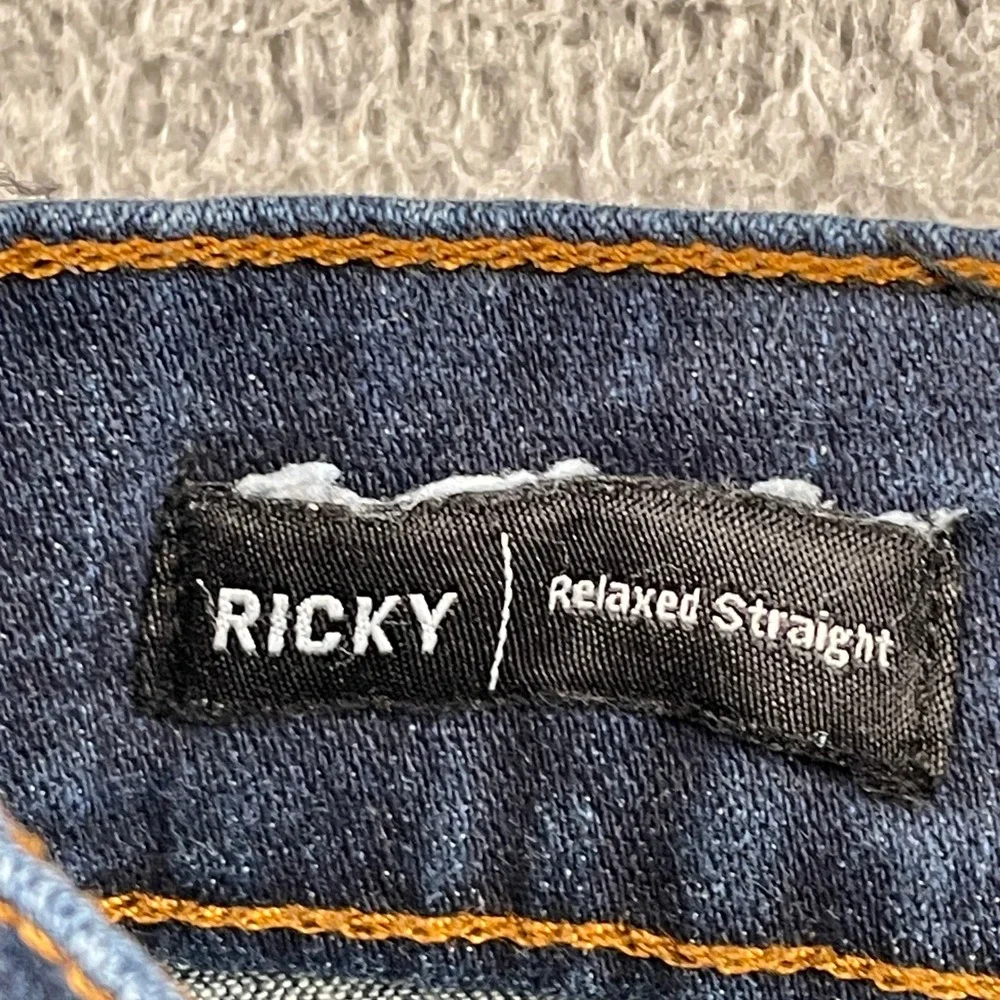 True Religion Jeans Mens 34 Blue Ricky Relaxed Straight Dark Wash Denim Stretch